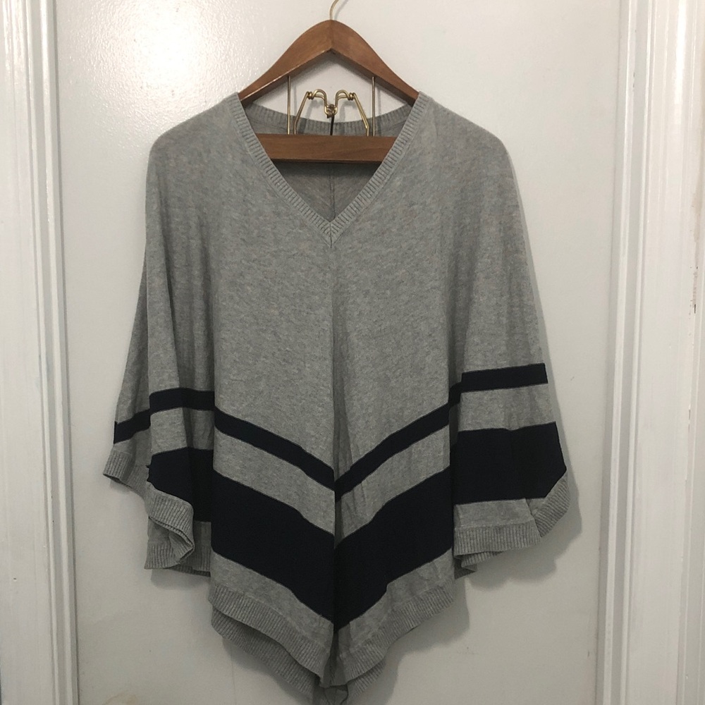 Crown & Ivy Gray and Navy Poncho Sweater